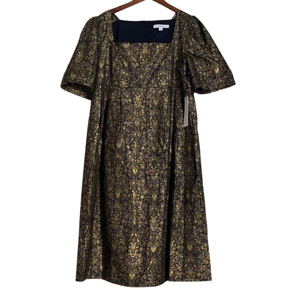 Birds of North America Midi Dress Women's 2X Gold Black Brocade Timeless